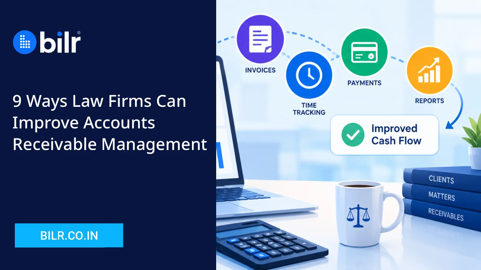 Law firm accounts receivable management with Bilr India legal billing software for tracking invoices, outstanding payments, and cash flow